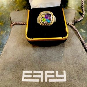 Effy 925 Sterling Silver & 18K Gold Accent Multi Gemstone Ring, 1.54 TCW. Size 7